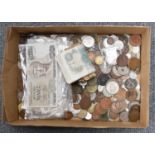 Mixed British and Foreign Coin and Banknotes; including an Edward VII, 1902 crown, one or two