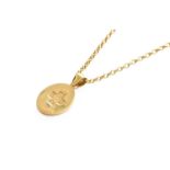 A 9 Carat Gold Oval Pendant on Chain, pendant length 3.0cm, chain length 51cm Chain clasp stamped '