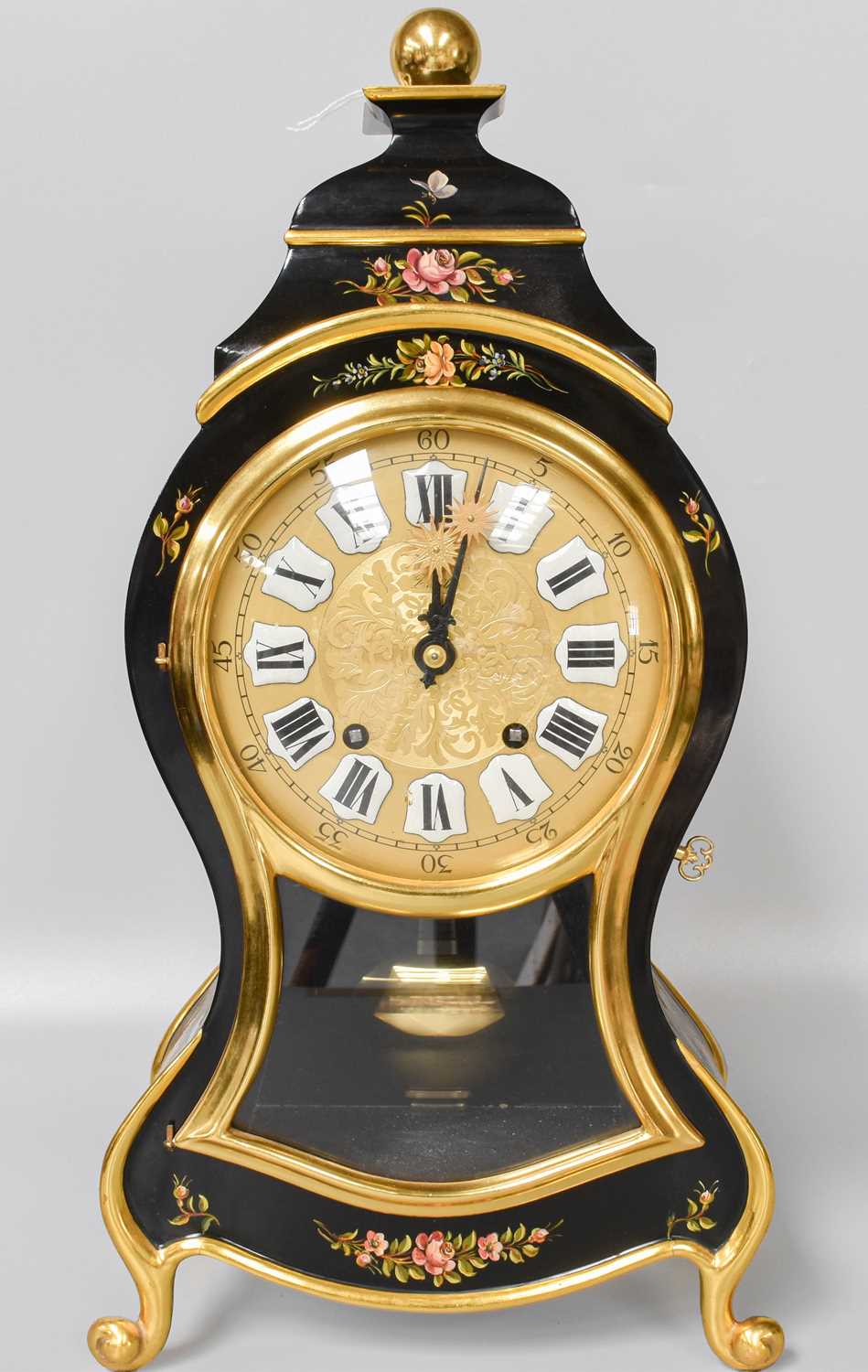 A Zenith Lacquered Bracket Clock, case with floral decoration, 45cm high, with matching lacquered