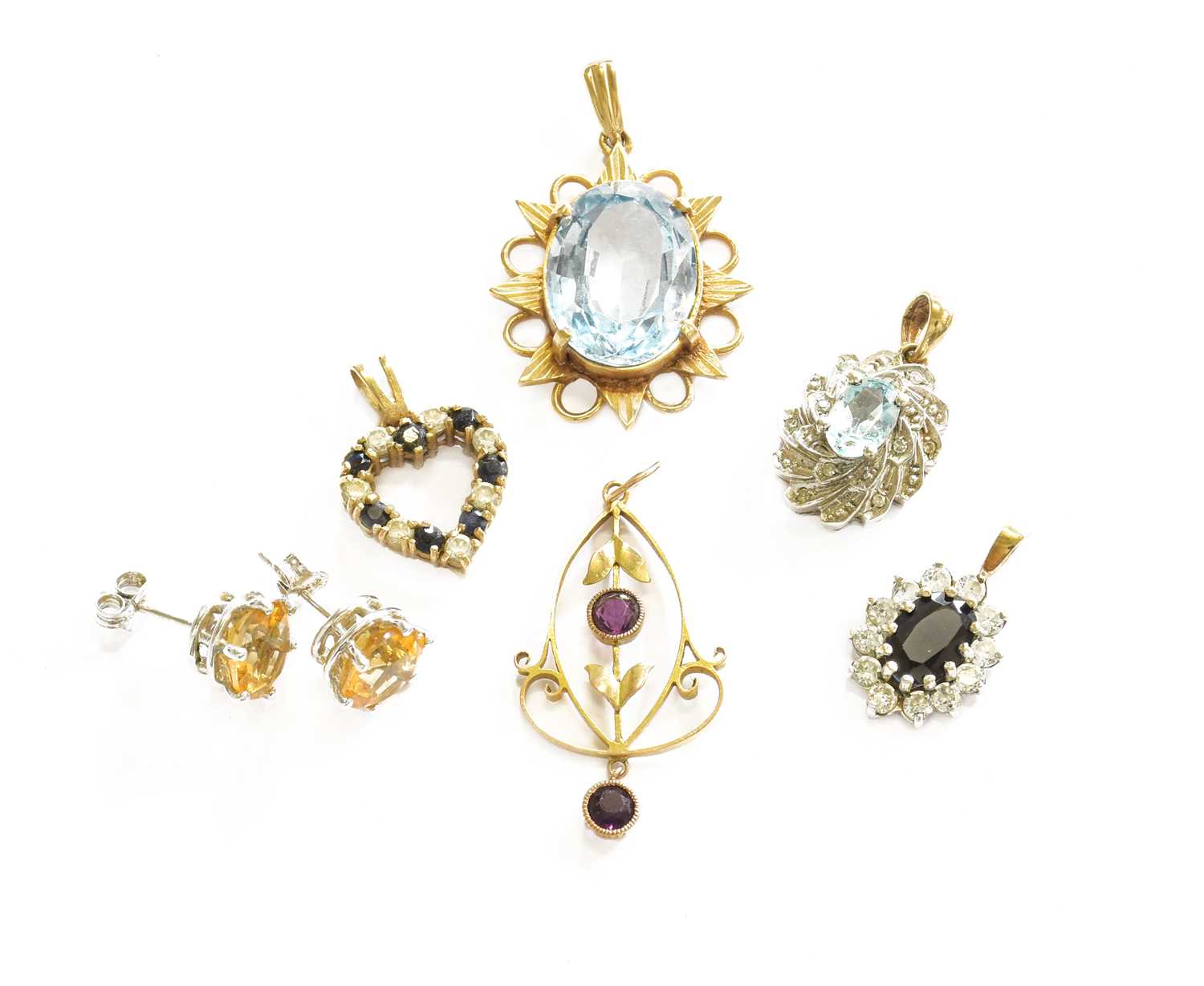 A Small Quantity of Jewellery, including a 9 carat gold blue synthetic spinel pendant, length 3.4cm;