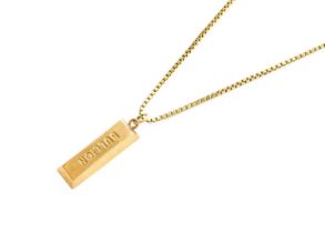 A 9 Carat Gold Ingot on A 9 Carat Gold Chain, pendant length 3.3cm, chain length 61cm Gross weight