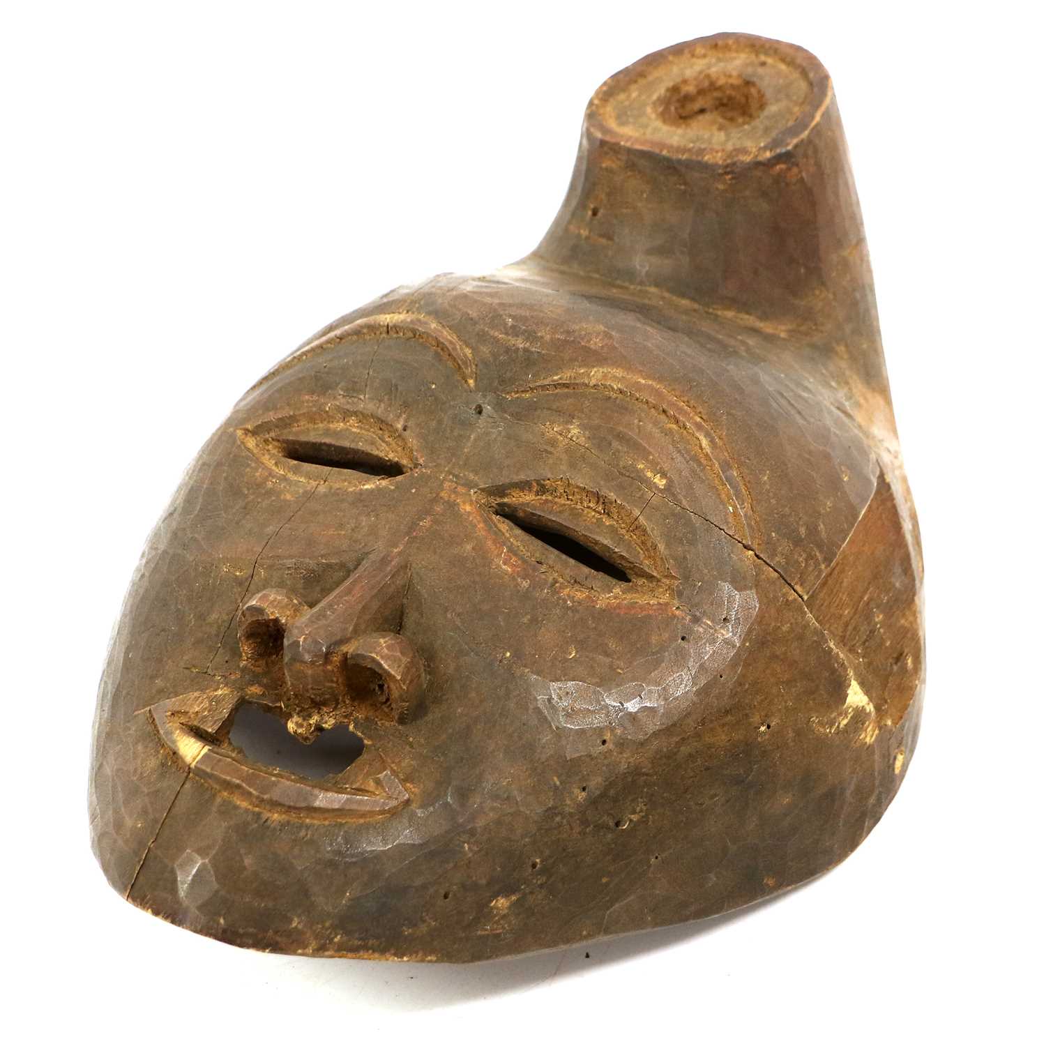 A Dan Small Carved Wood Mask, Ivory Coast, with heart shape face, pierced swollen eyelids, long nose - Image 5 of 6