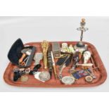 A Group of Interesting Items, including a Victorian gilt metal posy holder, Lorgnette, a solkets