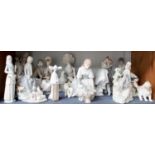 Ten Lladro Figures, and a small group of other figures (one shelf) Generally ok, one figure with