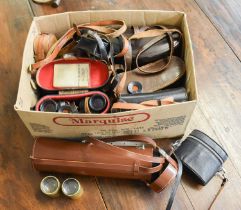 A Pair of Leather Cased Carl Zeiss 8/50 Binocluars, a pair of Ross of London binoculars and others