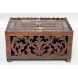 A 19th Century Mother of Pearl Rosewood Letter Box, decorated with pierced sides, 22cm by 16cm by