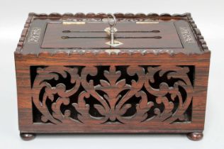 A 19th Century Mother of Pearl Rosewood Letter Box, decorated with pierced sides, 22cm by 16cm by