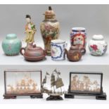 A Group of 20th Century Oriental Items Including, Zishaware tea pots, Imari vase, Guan Yin figure,