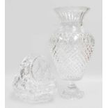 An Impressive Baluster Shaped Glass Vase, 44cm high; together with a cut glass basket (2)