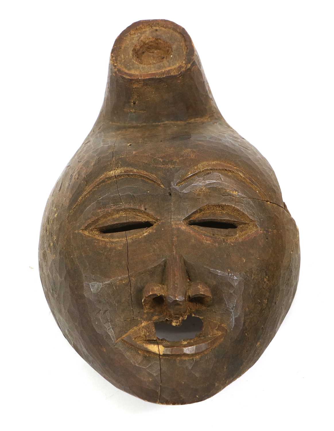 A Dan Small Carved Wood Mask, Ivory Coast, with heart shape face, pierced swollen eyelids, long nose - Image 2 of 6