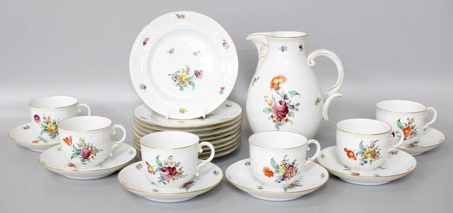 A Nymphenburg Porcelain Hot Chocolate Set, hand painted in Deutsche Blumen, comprising a chocolate - Image 3 of 3