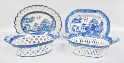 Two Spode Pearlware Chestnut Baskets on Stands