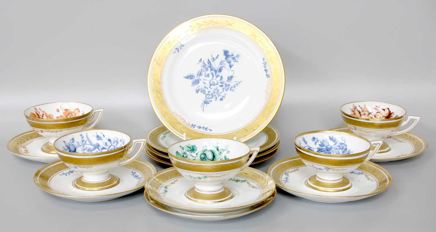 A Nymphenburg Porcelain Hot Chocolate Set, hand painted in Deutsche Blumen, comprising a chocolate - Image 2 of 3