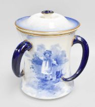 A Royal Doulton Blue Children Biscuit Jar and Cover, with three handles, 18cm high Very minor