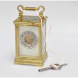 A Brass Striking and Repeating Carriage Clock, circa 1890, twin barrel movement with a platform