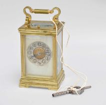 A Brass Striking and Repeating Carriage Clock, circa 1890, twin barrel movement with a platform