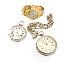 Two Silver Pocket Watches, Silver Watch Chain and a Citizen Co-Drive Wristwatch, (4)