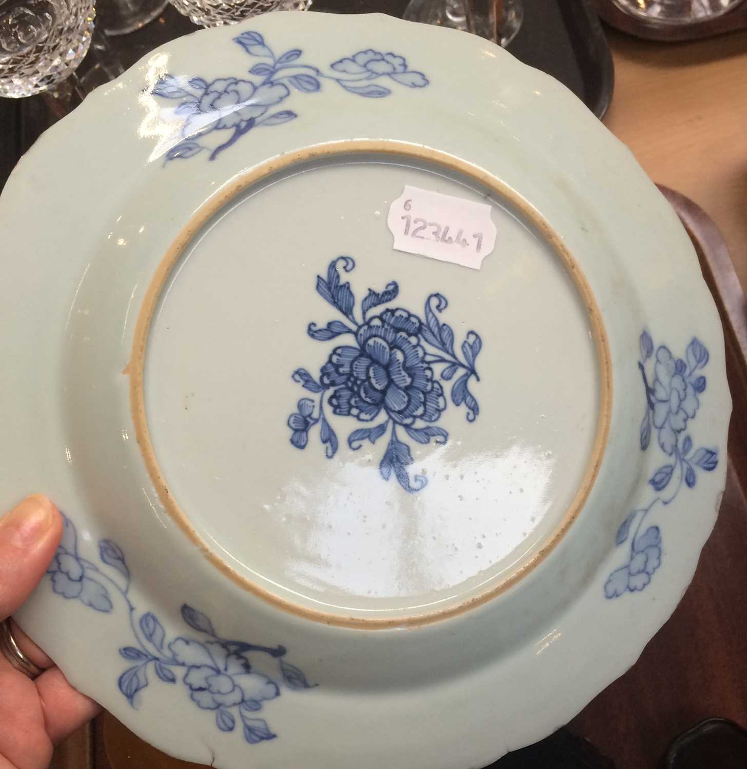 A Set of Three 19th Century Chinese Export Blue and White Plates, three Chinese Agate footed - Image 2 of 4