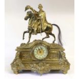 A 19th Century Brass Mantel Clock, the white enamel chapter ring with black arabic numerals, with