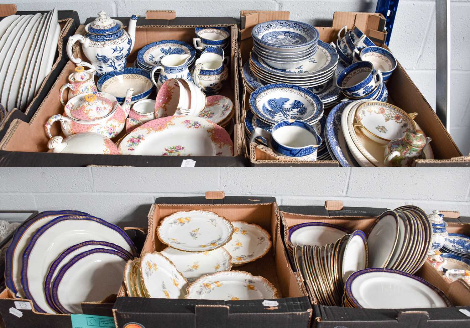 Various Dinner and Dessert Wares, including Booths Old Willow pattern, adderley floral painted