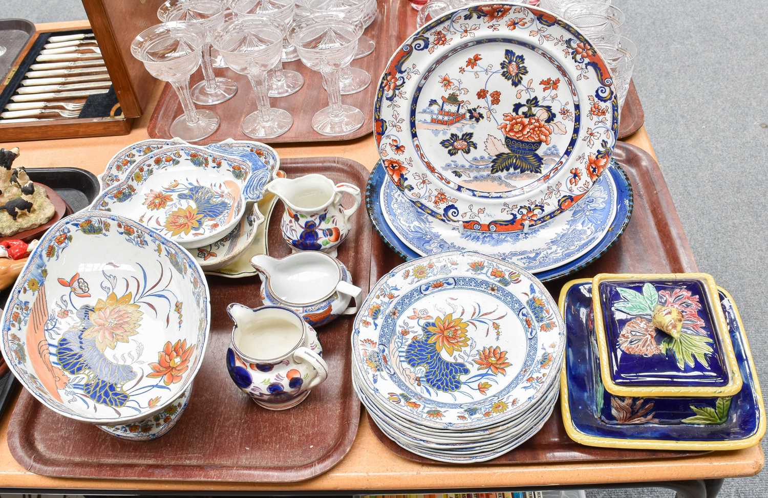 A 19th Century Majolica Sardine Dish and Cover, Imari porcelain dishes and plates, etc - Image 2 of 2