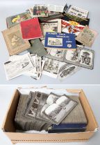 A Quanity of Stereoscopic Cards - 'The Great War', various postcards, a folder of 1960's advertising