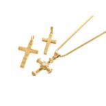 A 9 Carat Gold Mother-of-Pearl Cross Pendant on Chain, pendant length 3.0cm, chain length 46; and