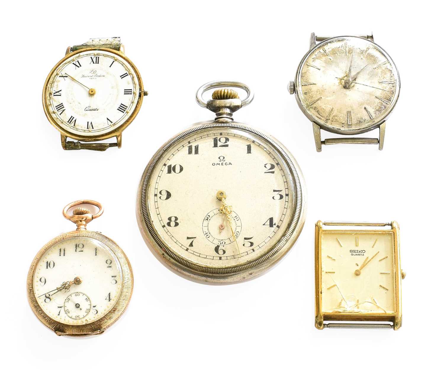 An Open Faced Omega Pocket Watch, A Lady's 14 Carat Gold Fob Watch, case stamped 0.585, A