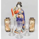 A Large Japanese Kutani Porcelain Figure of a Bijin, late Meiji Period/Taisho, 46cm in height;