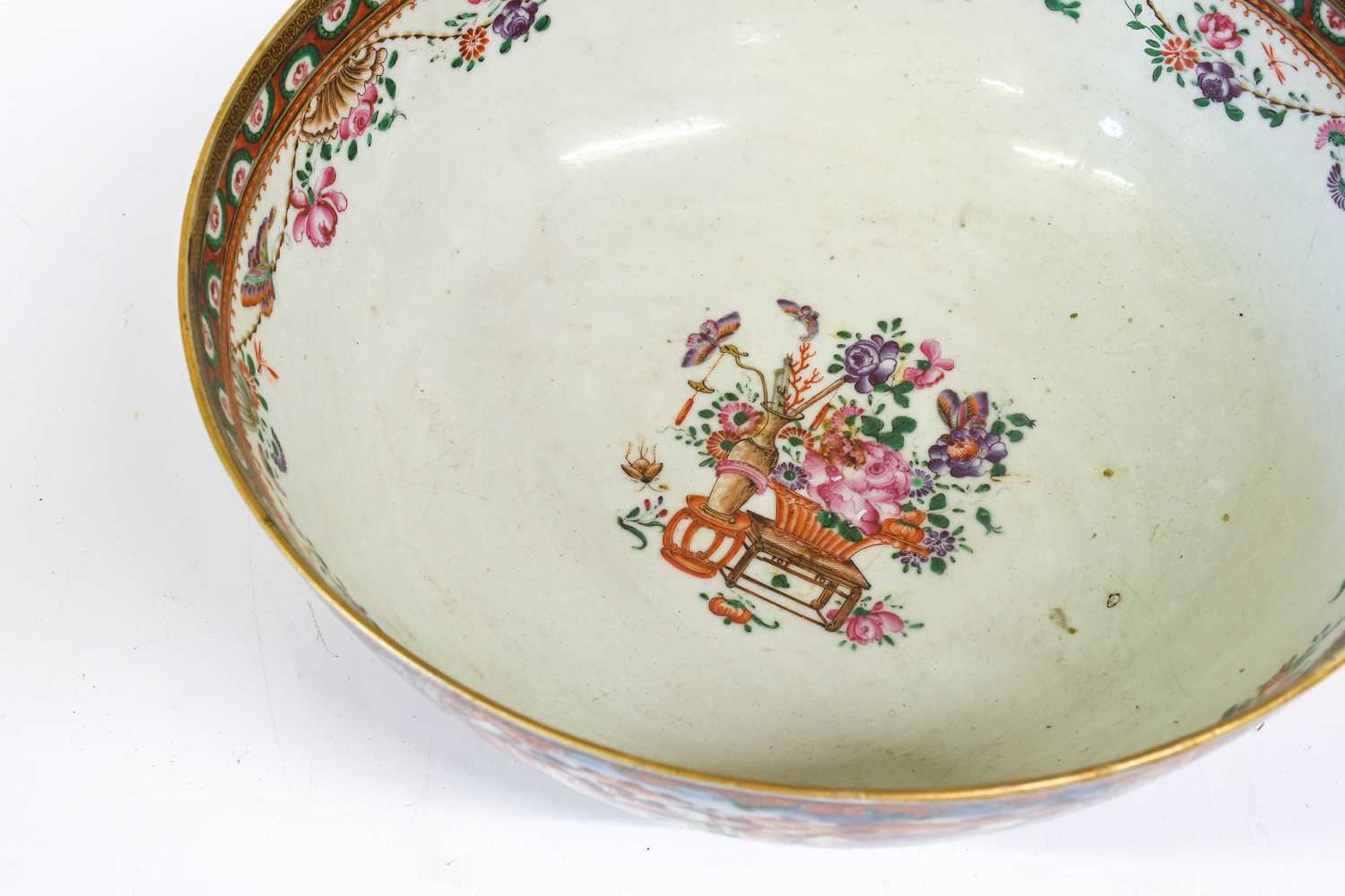 A Chinese Porcelain Punch Bowl, Qianlong, painted in the Mandarin palette with figures in - Image 2 of 11