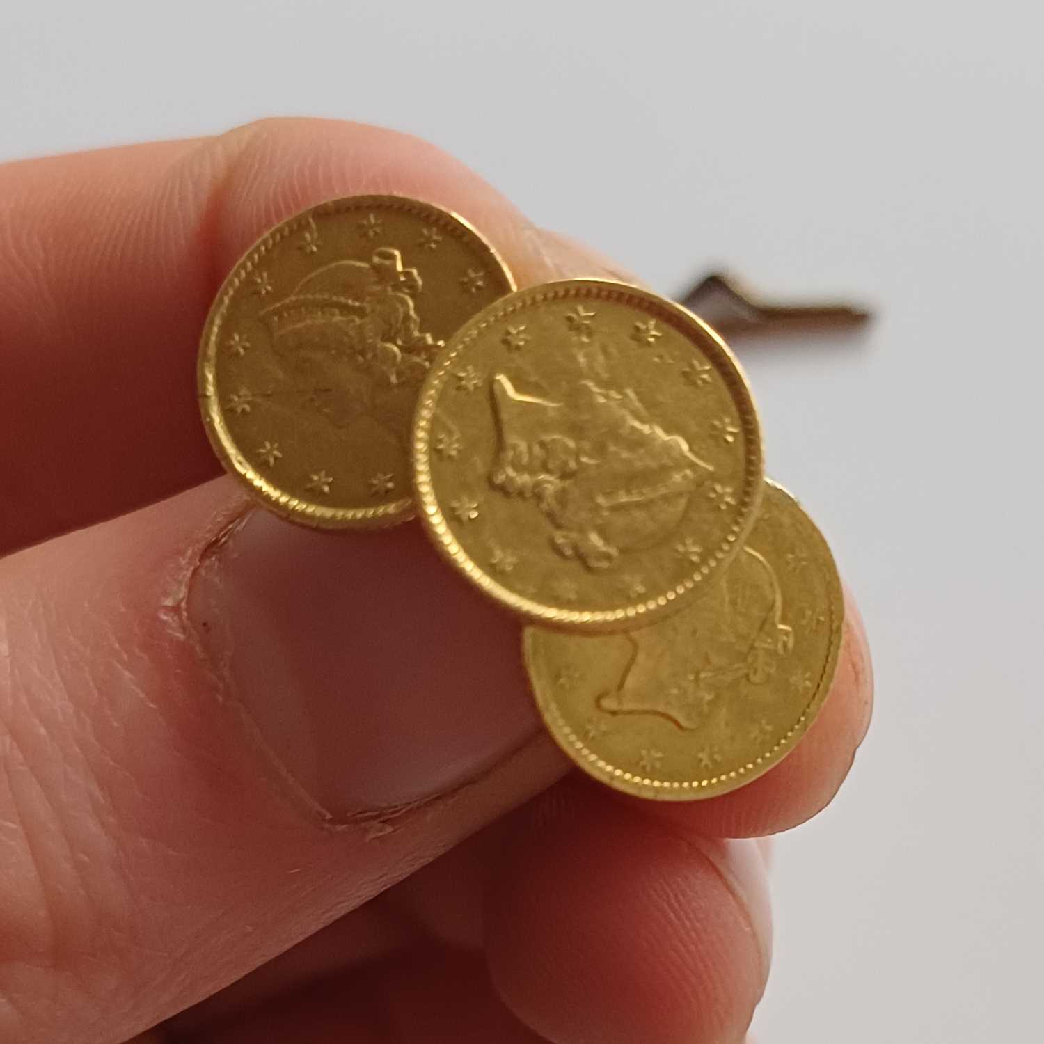 Two Buttons, each comprising of three $1 coins Gross weight 12.1 grams. - Image 3 of 6