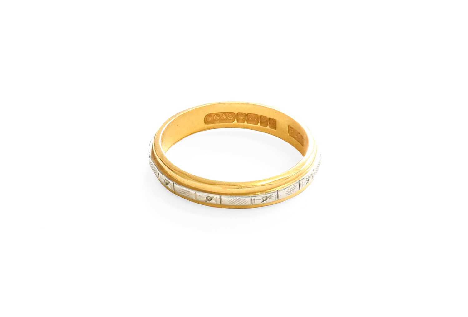 A 22 Carat Gold and Platinum Ring, by Charles Green & Sons, finger size M1/2 Hallmarked 22 carat