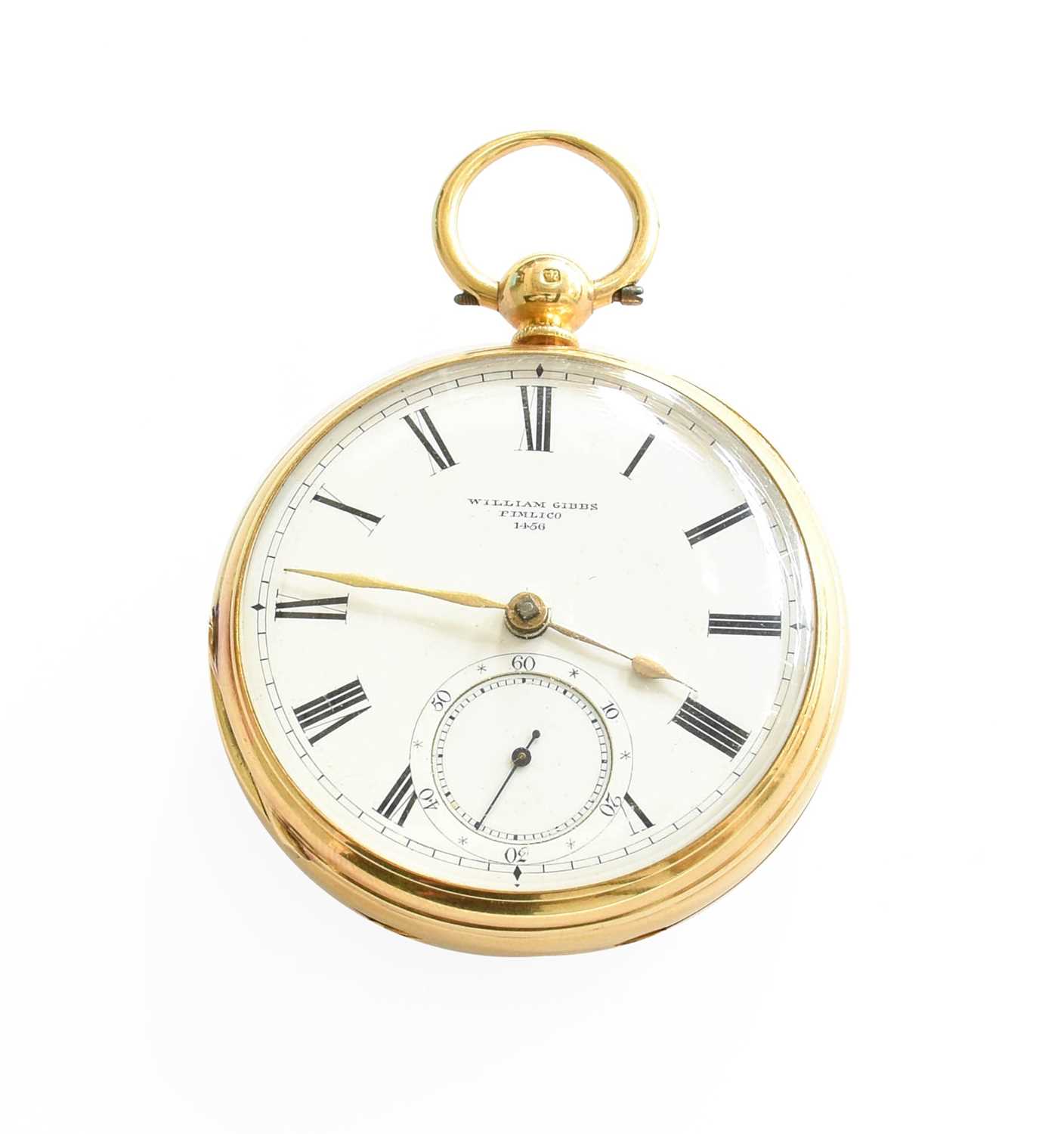 An 18 carat gold open faced pocket watched, signed William Gibbs Pimlico, number 1456, with original
