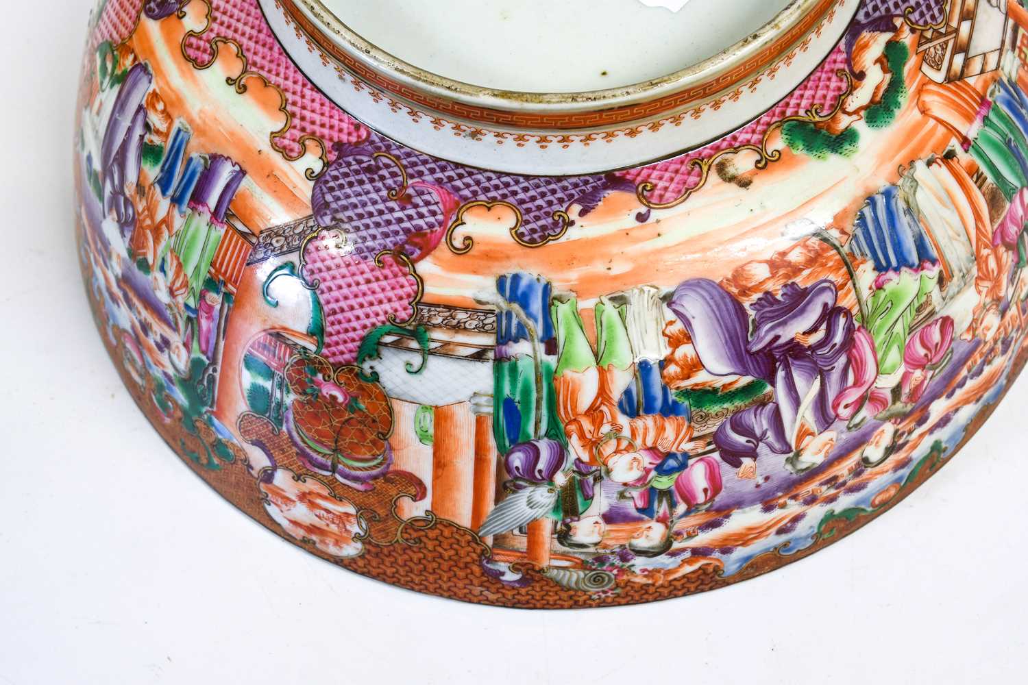 A Chinese Porcelain Punch Bowl, Qianlong, painted in the Mandarin palette with figures in - Image 3 of 11