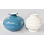 A Keith Murray Ribbed Vase; together with a pool pottery blue glazed vase Keith Murray Vase -