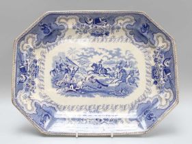 A Staffordshire Blue and White Texian Platter, 39.5cm by 31cm