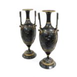 ~ A Pair of Gilt and Patinated Metal Vases in Aesthetic Style, circa 1880, of baluster form with