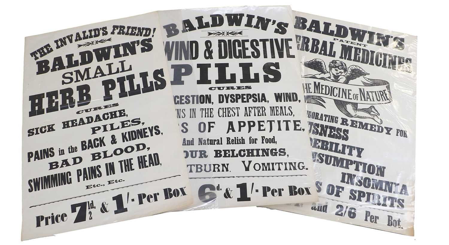 Baldwin's Medicine Adverting Posters, (i) Wind & Digestive Pills (ii) Small Herb Pills (iii)