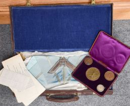 Masonic Regalia Including, a silver and enamel jewel, gilt metal jewels, etc