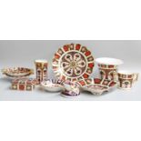 Royal Crown Derby Imari wares including a pair of 1128 pattern twin-handled dishes, trinket box,