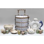 A Chinese Porcelain Food Carrier, coffee pot, and other small Chinese items