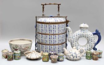 A Chinese Porcelain Food Carrier, coffee pot, and other small Chinese items