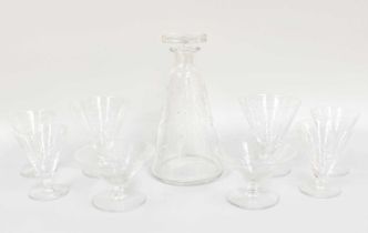 St Louis Glassware, comprising a decanter and stopper, ten large wines, eleven medium wines,