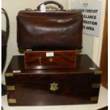 A 19th Century Brass-Bound Rosewood Writing Slope, A Smaller Example, A Leather Gladstone Bag and