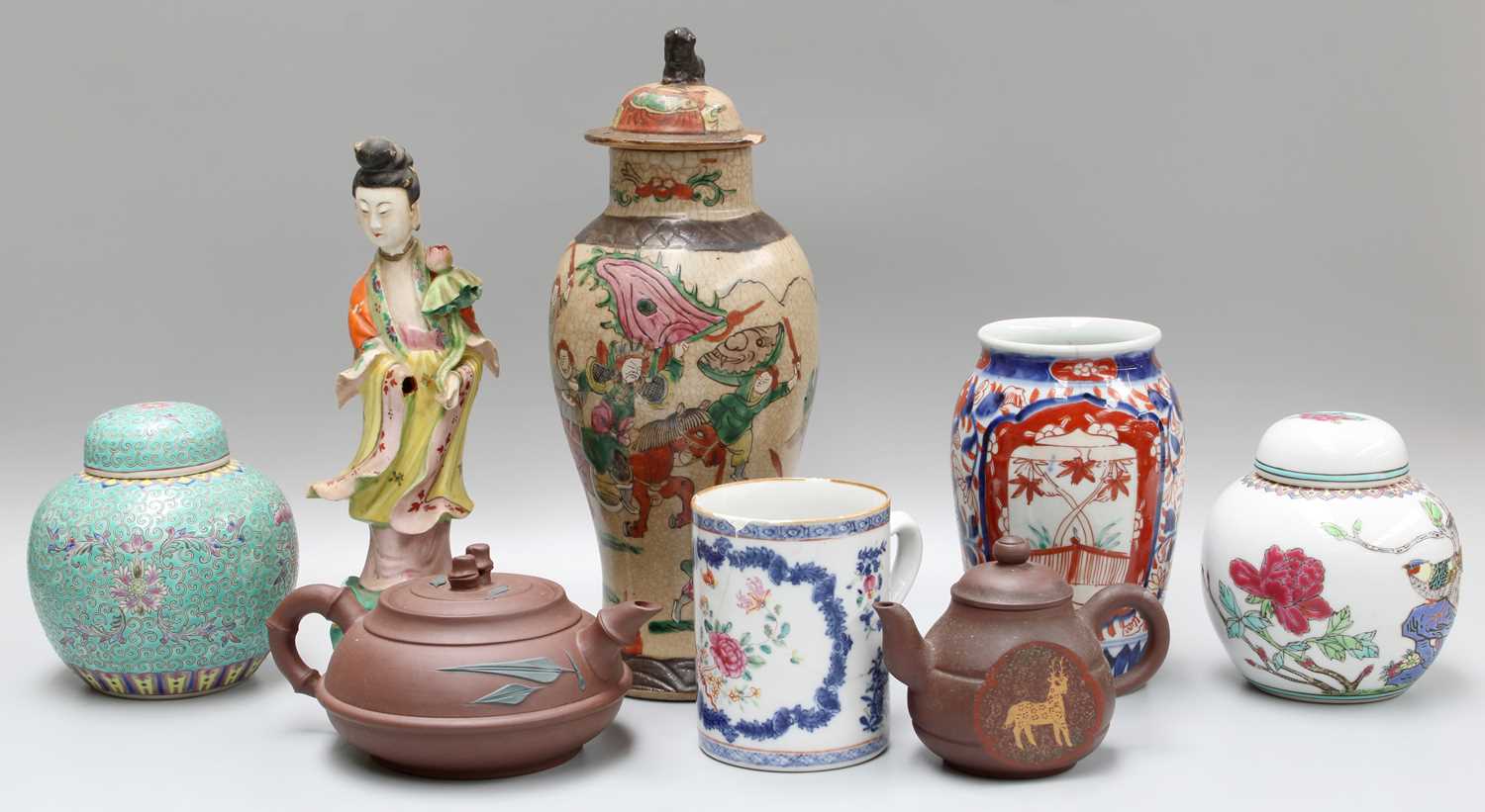 A Group of 20th Century Oriental Items Including, Zishaware tea pots, Imari vase, Guan Yin figure, - Image 2 of 3