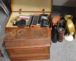 Collectors Items to Include, various binoculars, a typewriter, a Singer sewing machine in mahogany