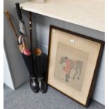 A Hunting Print ''Ten Miles from Anywhere'', a pair of Harry Hall riding boots and spurs, a