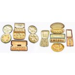 Ten Button Suites, of varying designs, each cased One set stamped '9CT' - 4.8 grams.