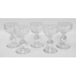 A Set of Five Knop Stemmed Cut Glass Goblets