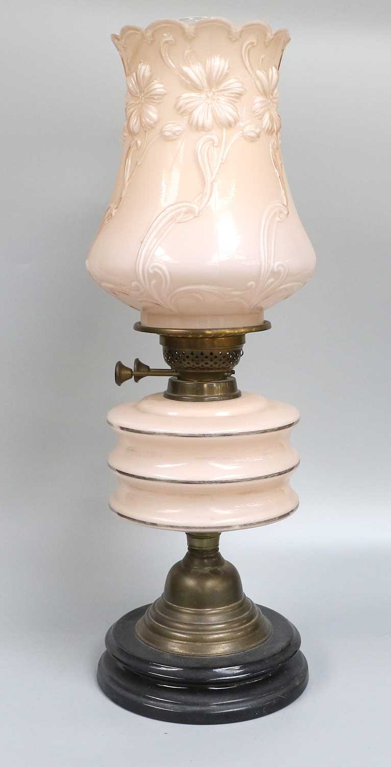 A 19th Century Brass Oil Lamp, on wrought iron stand, together with four other various examples - Image 5 of 6